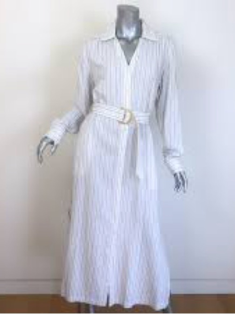 Jonathan Simkhai White Pinstripe Long-Sleeve Belted Maxi Dress